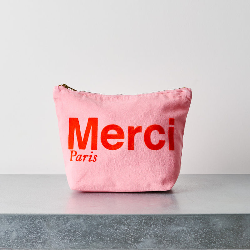 Merci - Pochette en coton - Rose Clair & Rouge