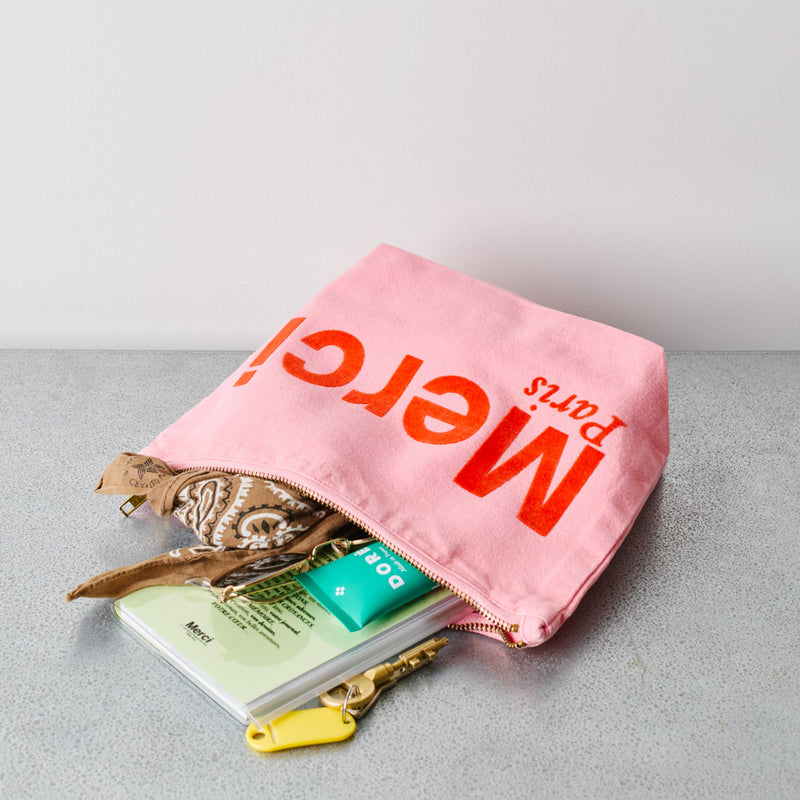 Merci - Pochette en coton - Rose Clair & Rouge