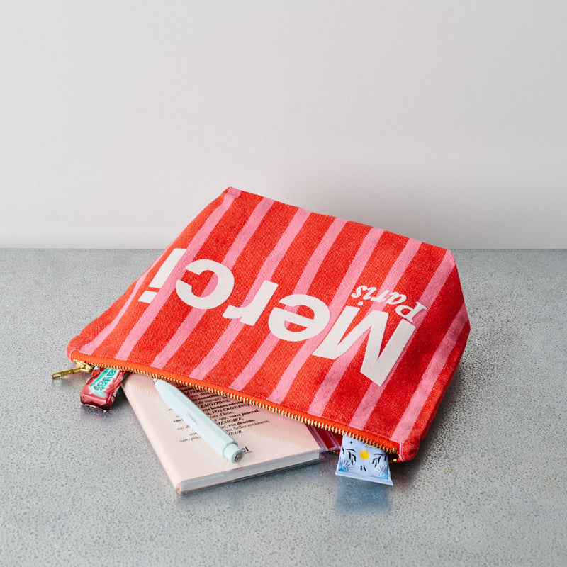 Merci - Pochette en coton - Rouge & Rose