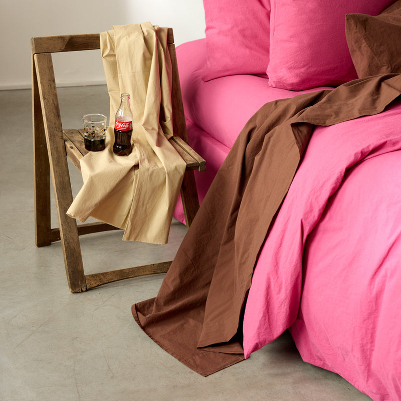 Drap plat en percale de coton - Marron Cargo