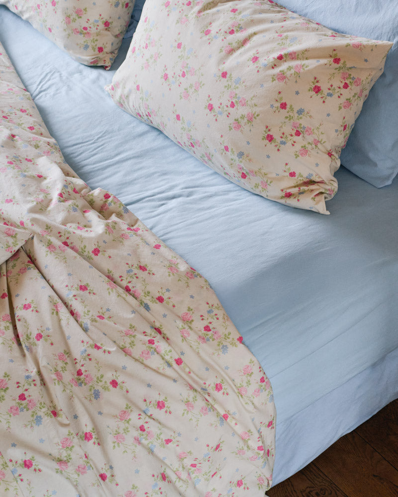 Merci - Cotton percale fitted sheet - Cornflower