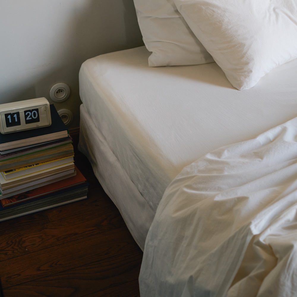 Cotton percale fitted sheet - White Chalk