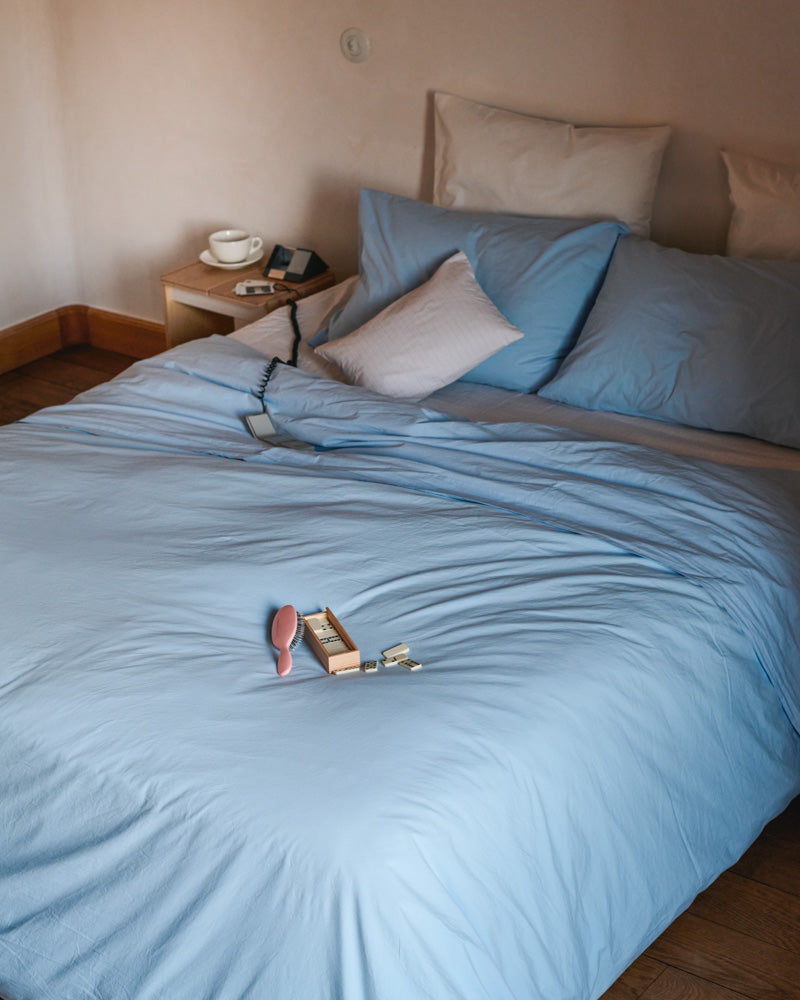 Merci - Cotton percale duvet cover - Cornflower