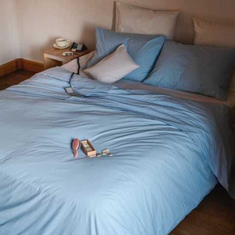 Cotton percale duvet cover - Cornflower