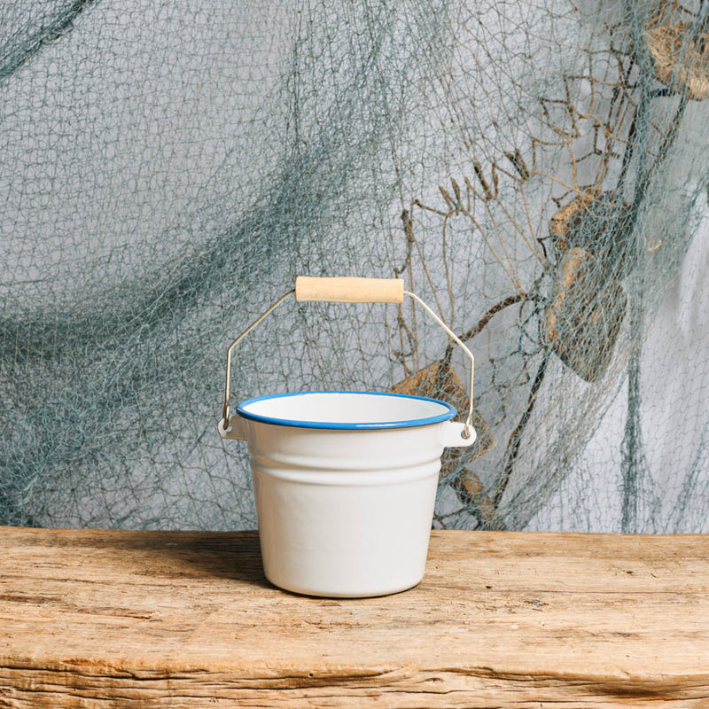 Petit Seau Email - Blanc Bleu