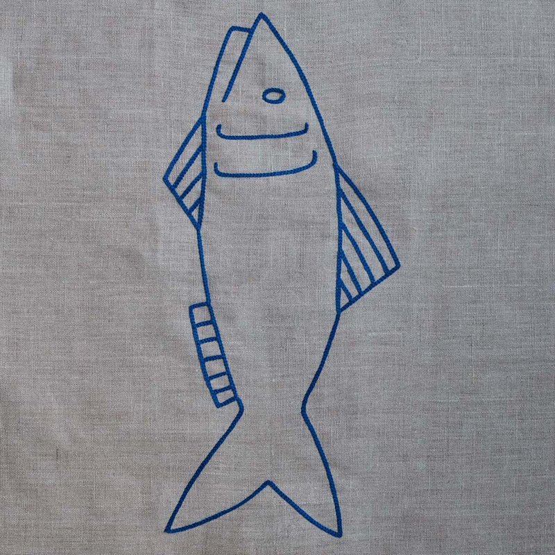 Torchon brodé - Poisson Bleu - Le Minor