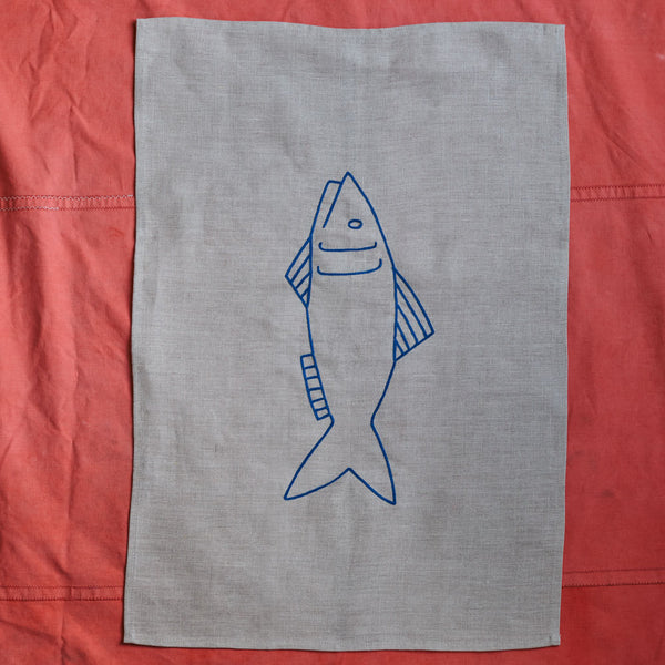 Torchon brodé - Poisson Bleu - Le Minor