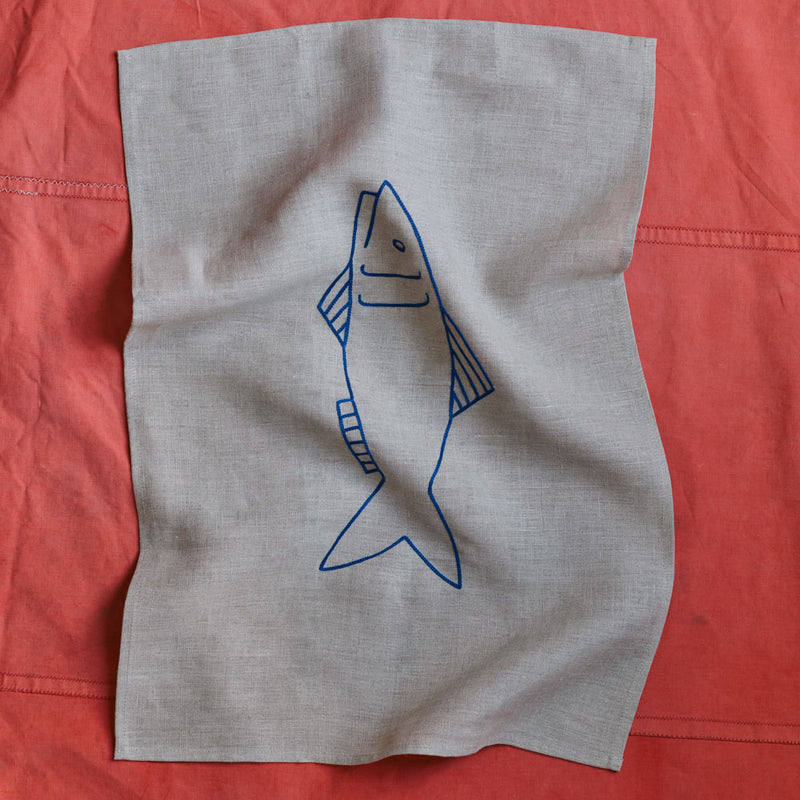 Torchon brodé - Poisson Bleu - Le Minor