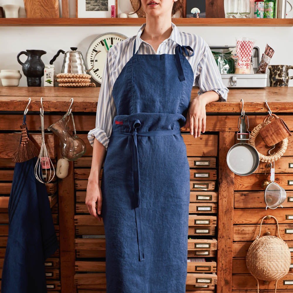Washed linen apron - Shibori Blue Merci Paris Washed linen apron - Shibori Blue Merci Paris