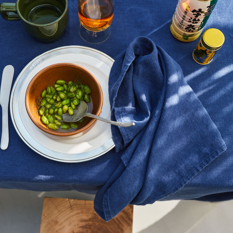 Serviette de table en lin lavé - Bleu Shibori