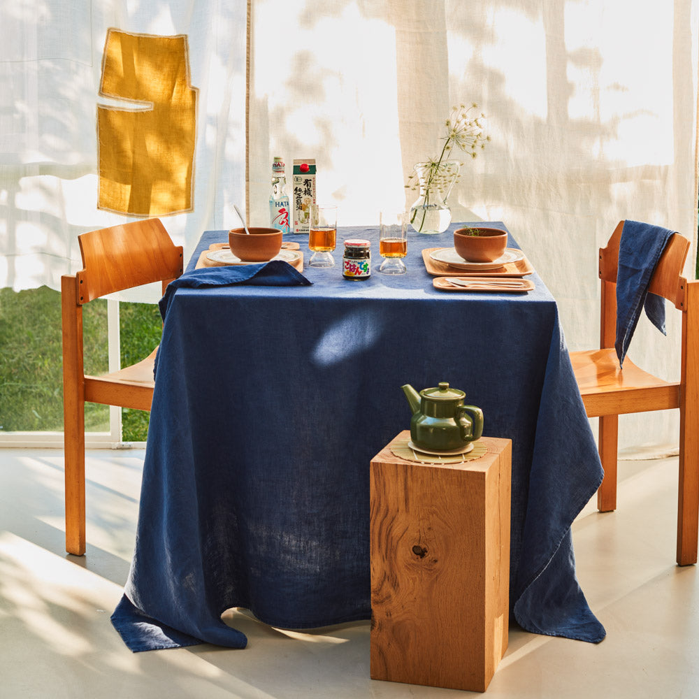 Washed linen tablecloth - Shibori Blue – Merci Paris