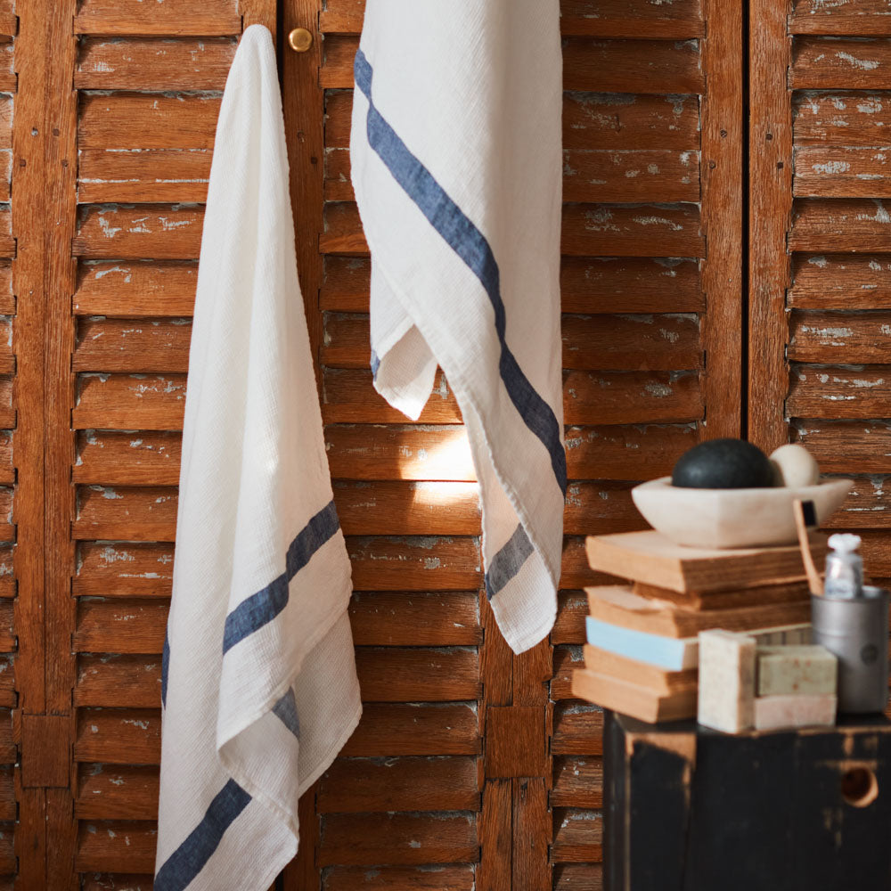Linen towel - Honeycomb - Shibori Blue Stripe – Merci Paris
