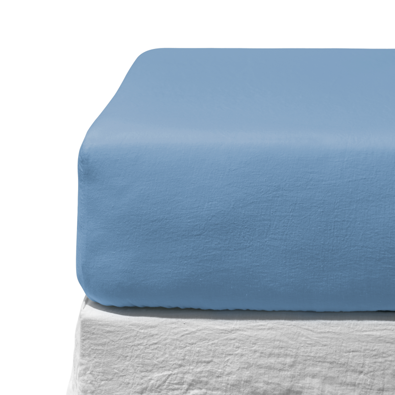 Drap-housse en lin lavé - Bleu Primaire