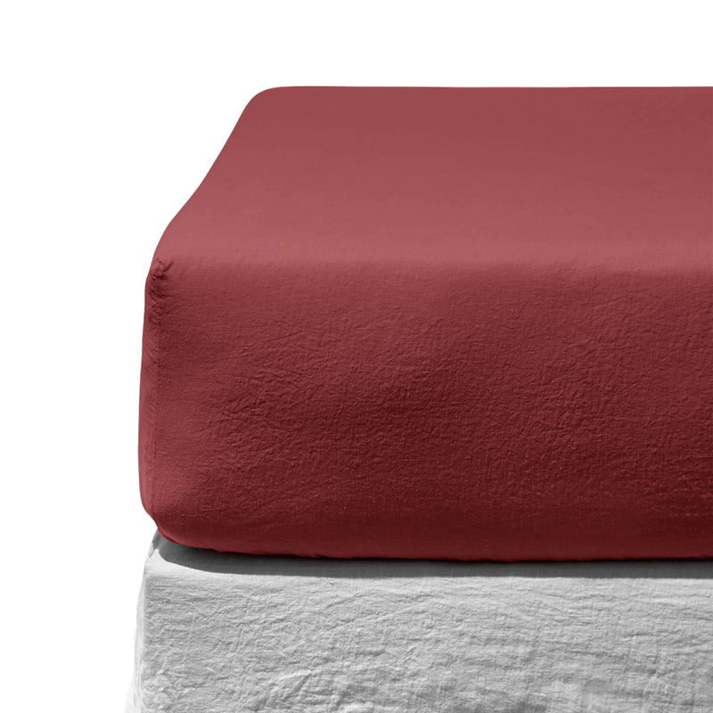 Drap-housse en lin lavé - Rouge Pompei