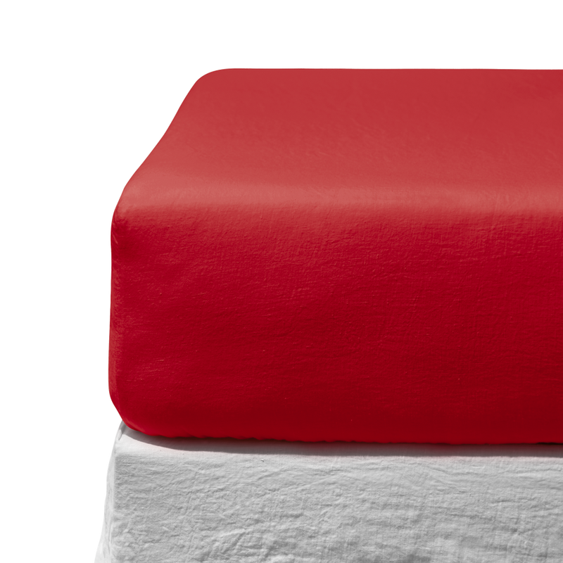 Drap-housse en lin lavé - Rouge Vermillon