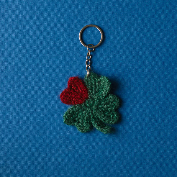 Porte clé Merci en tricot - Trèfle