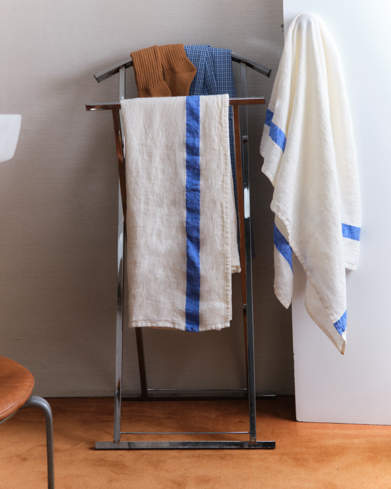 Merci - Linen bath towel - Honeycomb - Stripe Blue Cobalt-60