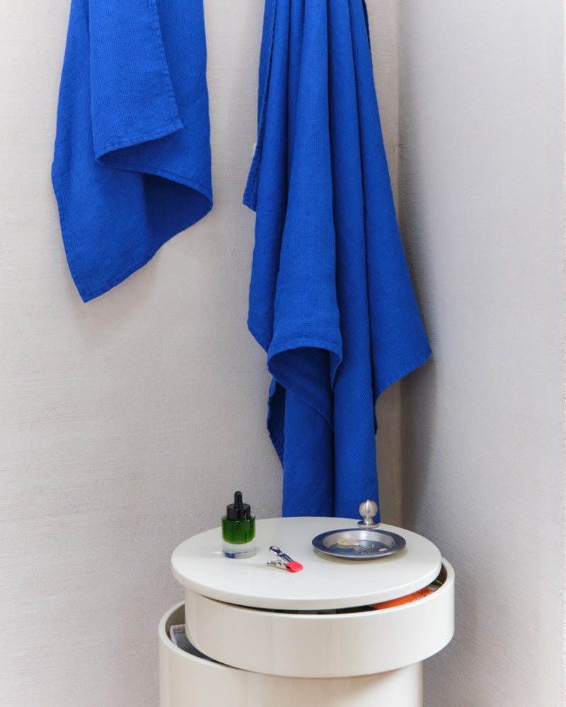 Merci - Serviette De Bain En Lin Nid D'Abeille - Bleu Cobalt 60