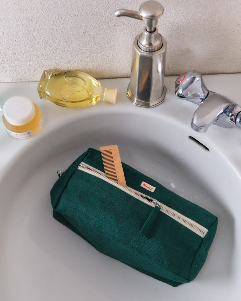 Merci - Washed linen toiletry bag - Sequoia Green