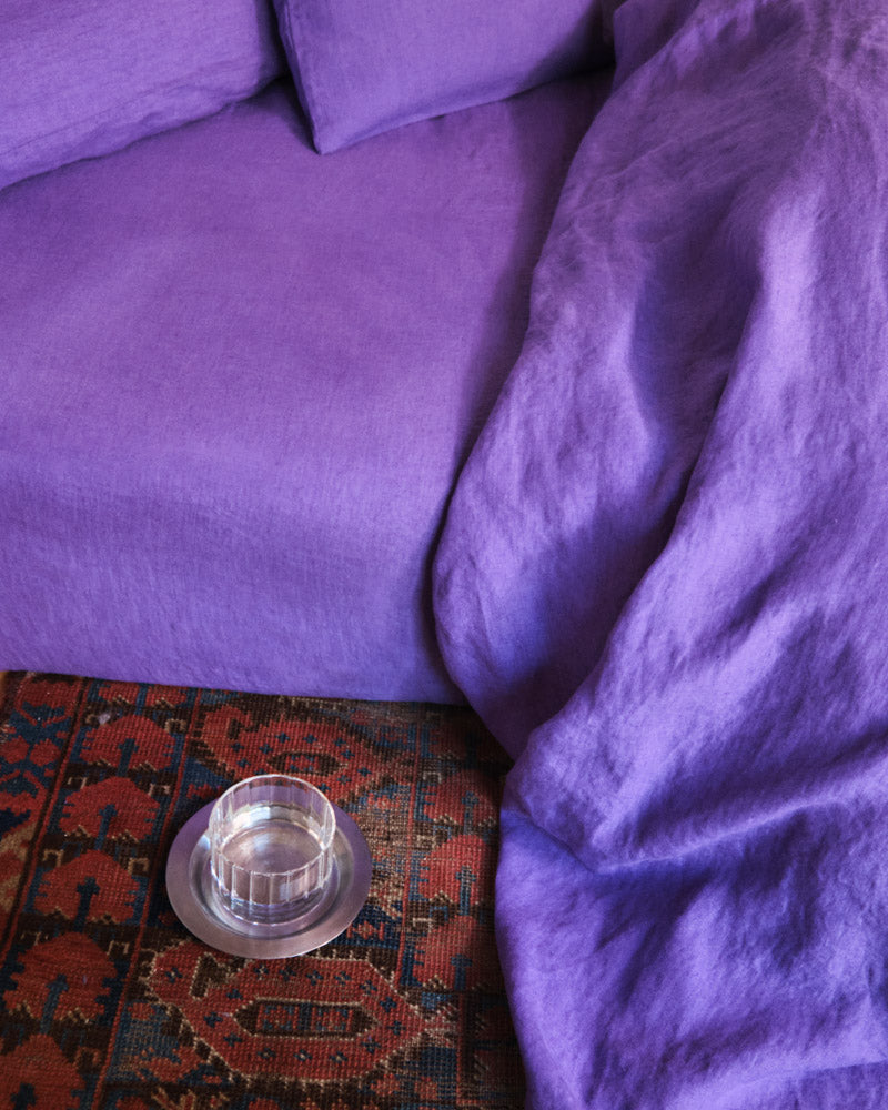 Merci - Washed linen fitted sheet - Storm Violet