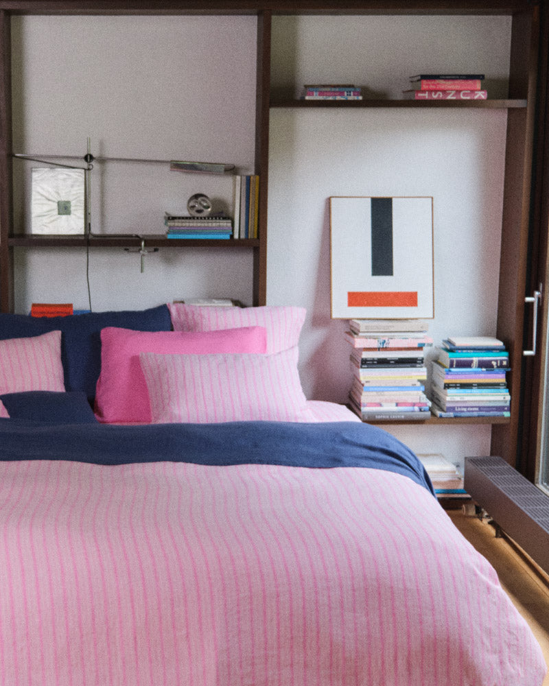 Merci - Washed linen pillowcase - Pink Weft Stripes