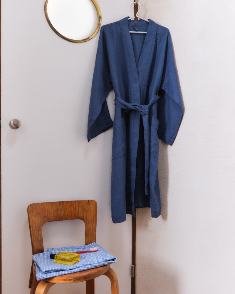Merci - Linen bathrobe - Blue Pacific