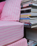 Merci - Drap Housse En Lin Lavé - Rayures Trame Rose
