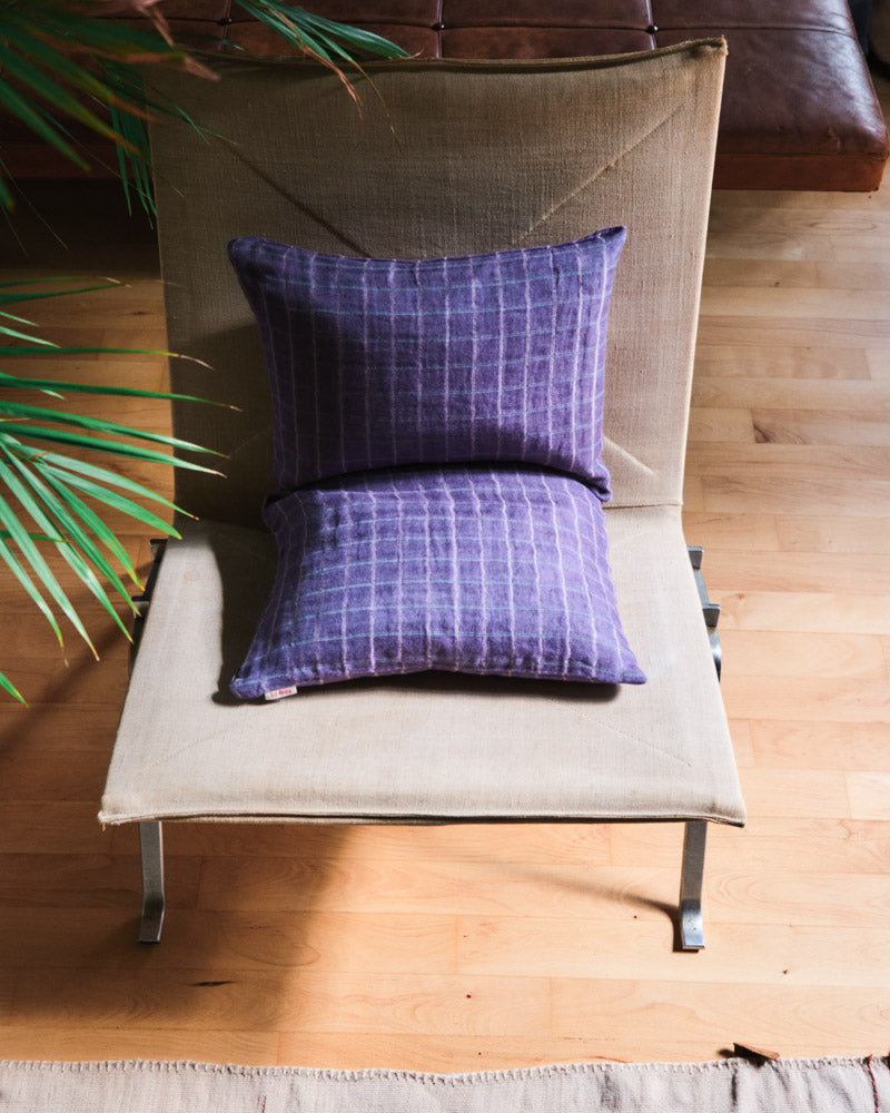Merci - Washed linen pillowcase - Purple Checks