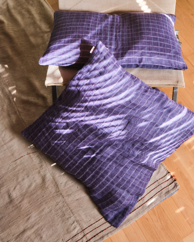 Merci - Washed linen pillowcase - Purple Checks