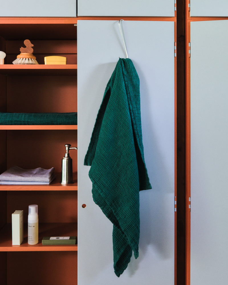 Merci - Serviette De Bain En Lin Waffle - Vert Séquoia
