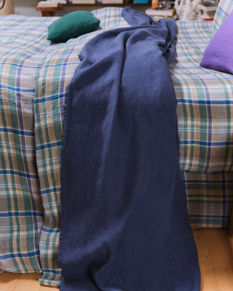 Merci - Washed linen flat sheet - Blue Pacific