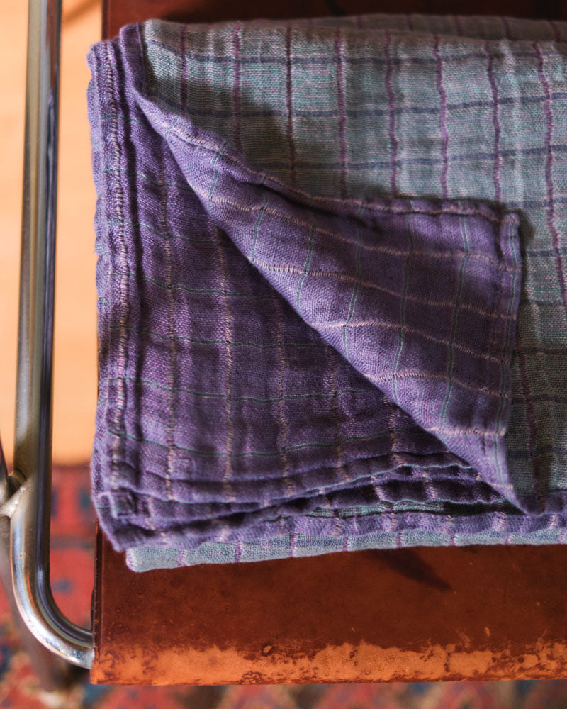 Merci - Reversible washed linen blanket - Purple & Green Checks