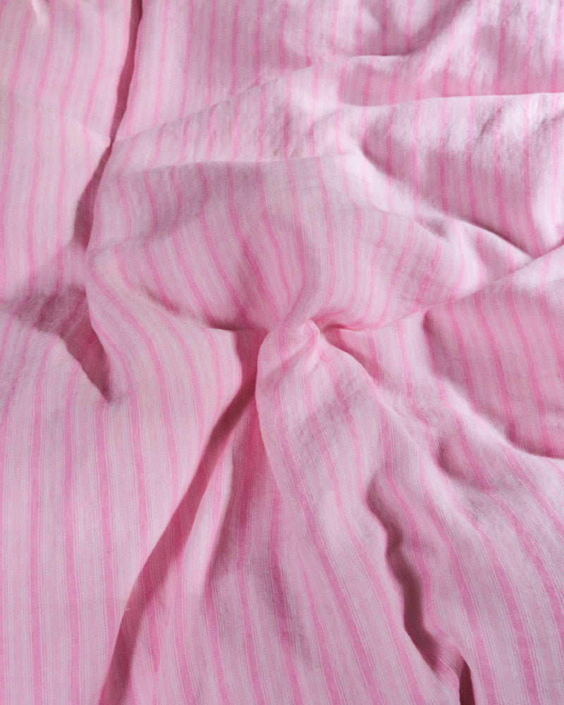 Merci - Washed linen duvet cover - Pink Weft Stripes