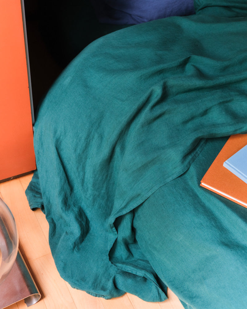 Merci - Washed linen flat sheet - Sequoia Green