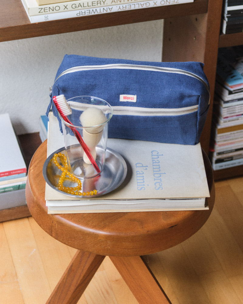 Merci - Washed linen toiletry bag - Blue Pacific