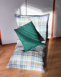 Merci - Coussin Rectangle En Lin Lavé - Carreaux Bibliothèque