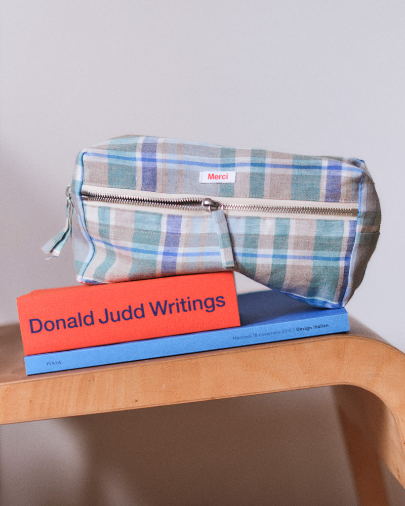 Merci - Washed linen toiletry bag - Library Checks