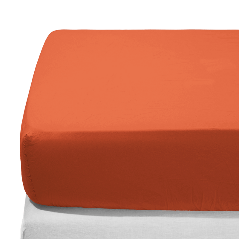 Drap-housse en percale de coton - Rouge Ocre