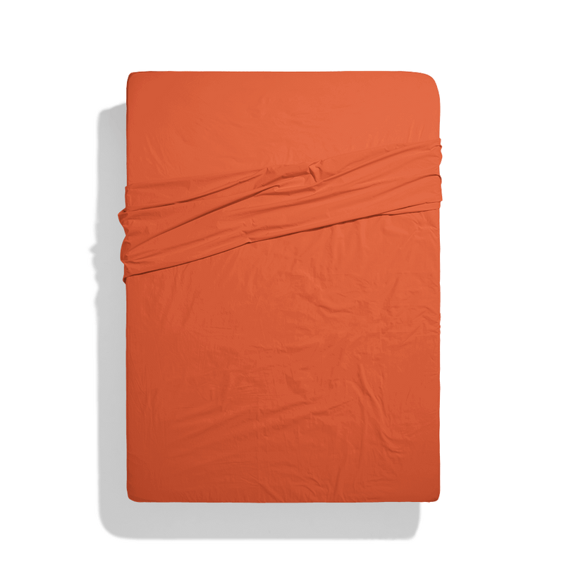 Drap plat en percale de coton - Rouge Ocre