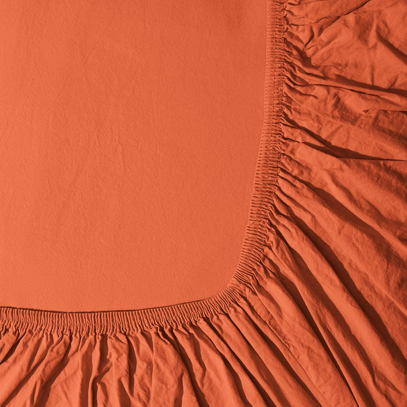 Drap-housse en percale de coton - Rouge Ocre