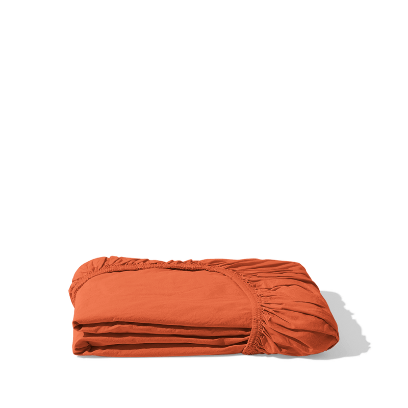 Drap-housse en percale de coton - Rouge Ocre