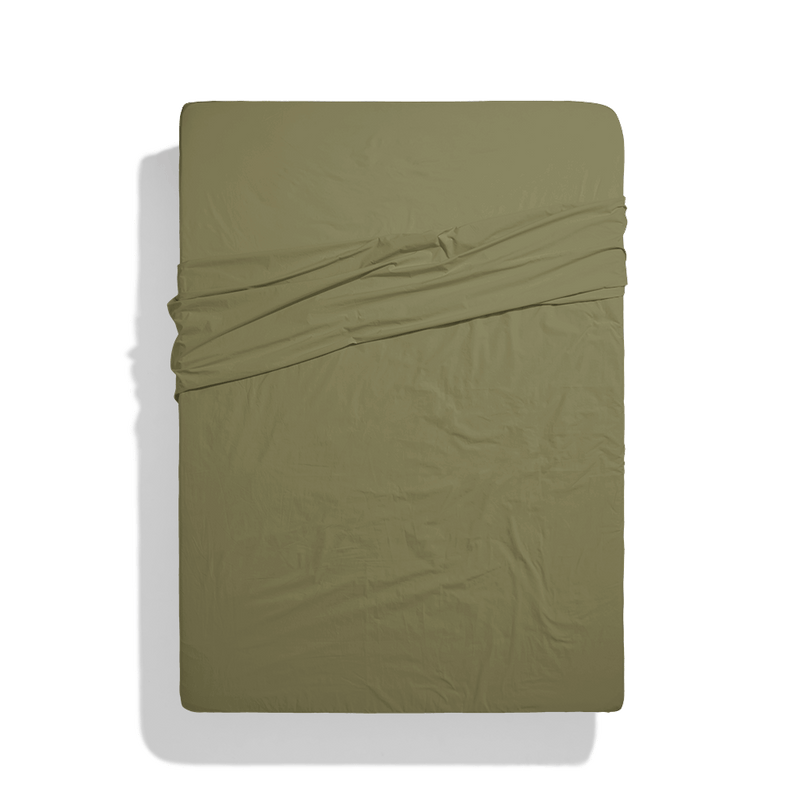 Drap plat en percale de coton - Vert Camouflage