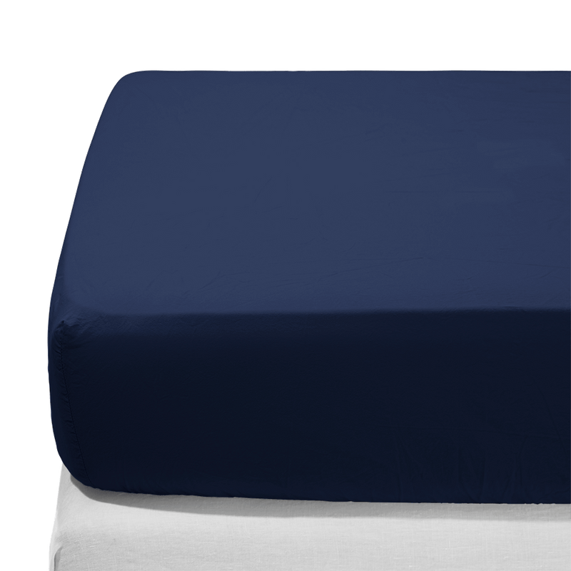 Drap-housse en percale de coton - Bleu Abysses