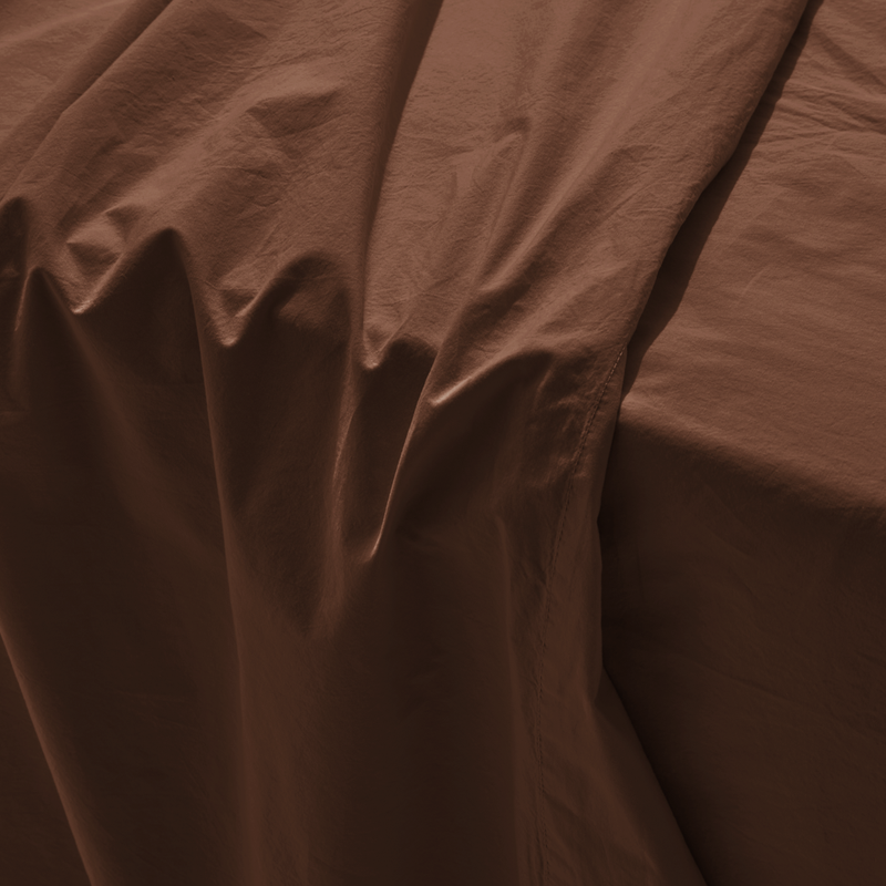 Drap plat en percale de coton - Marron Cargo
