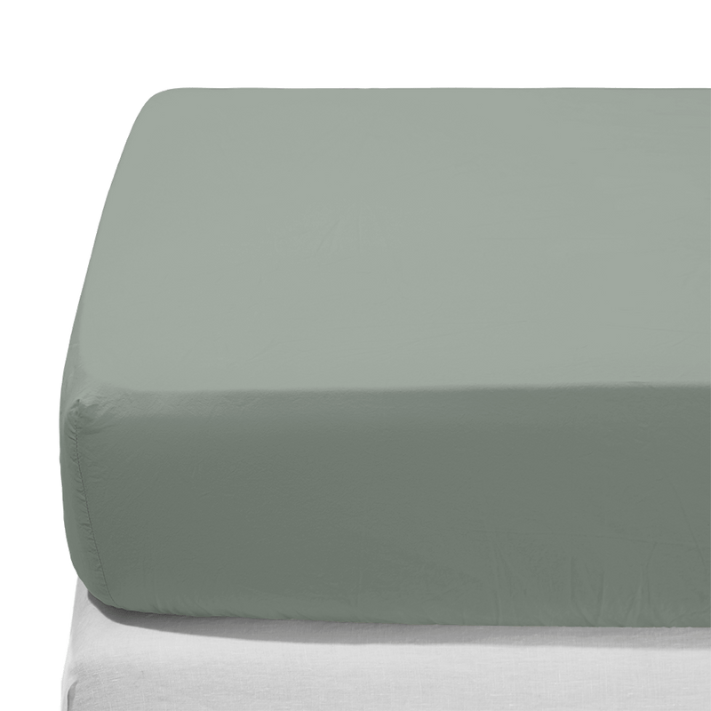 Drap-housse en coton percale - Vert Lichen