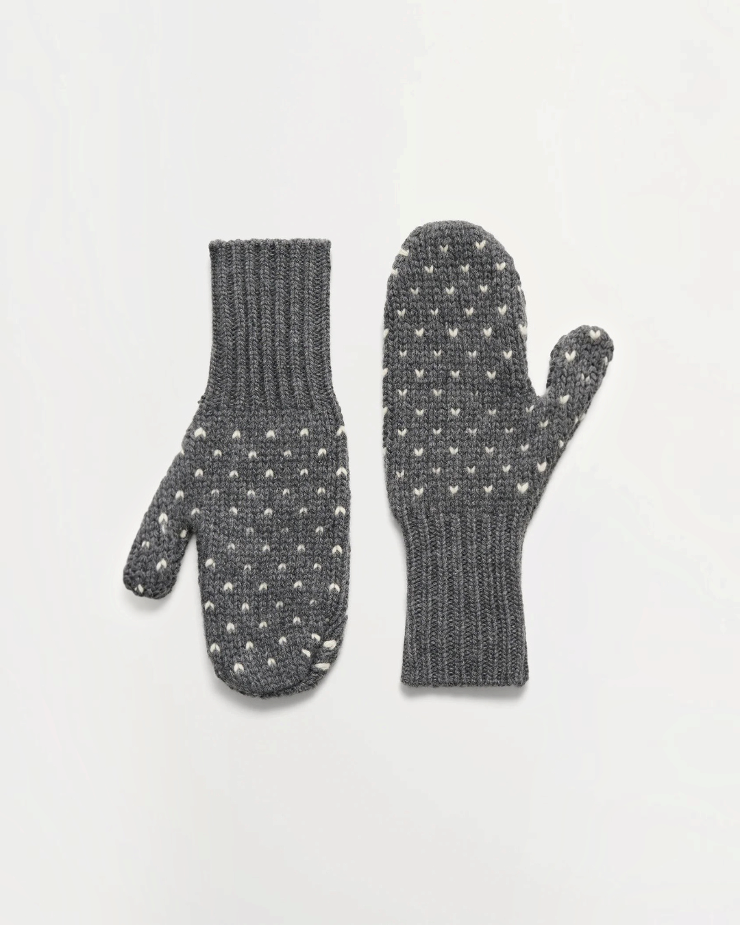 Mittens Merci Paris Skall Studio Misty mittens in gray recycled wool with jacquard pattern with small white dots