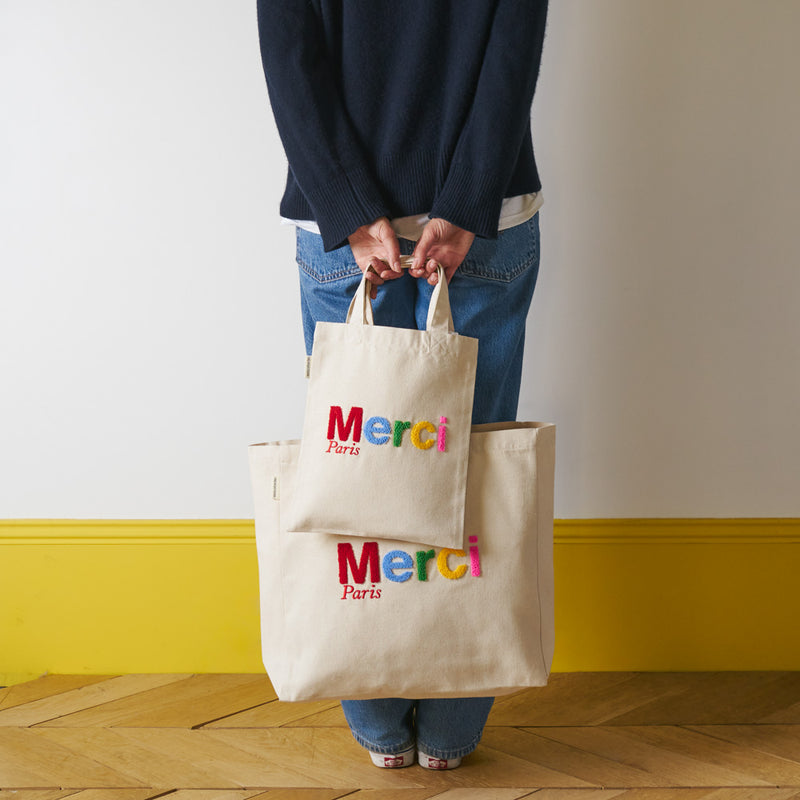 Merci - Tote Bag en coton Bouclette - Ecru & Multicolore