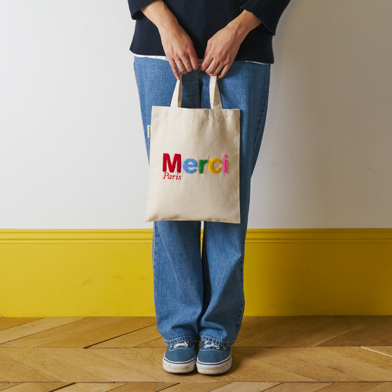 Merci - Tote Bag en coton Bouclette - Ecru & Multicolore