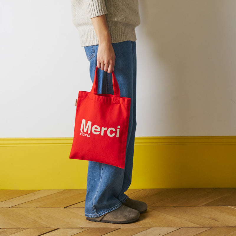 Merci - Tote Bag en coton - Rouge & Ecru