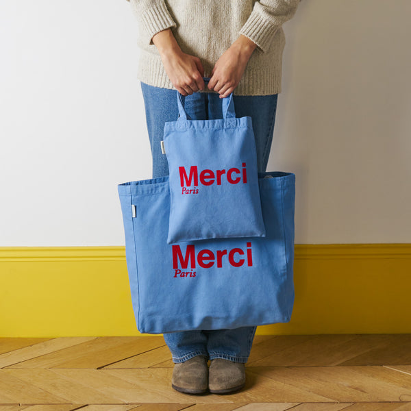 Merci - Tote Bag en coton - Bleu & Rouge